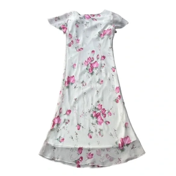 Dressbarn Women' 8 Ivory Cream Pink Floral Chiffon Short Sleeve Maxi Dress - Picture 8 of 16